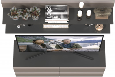 Сидней Комплектация № 045, цвет корпус: антрацит/фасады: МДФ веллюто капучино, ШхГхВ 130х41,3х210 см., ниша для ТВ 129х41х95 см., универсальная сборка