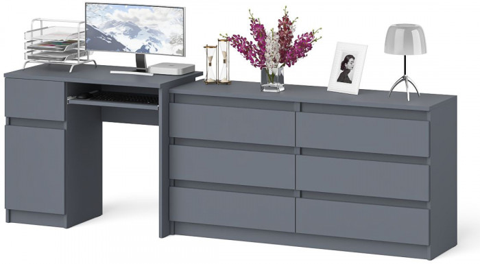 Мори компьютерный стол МС-1 левый + Комод МК1380.6, графит