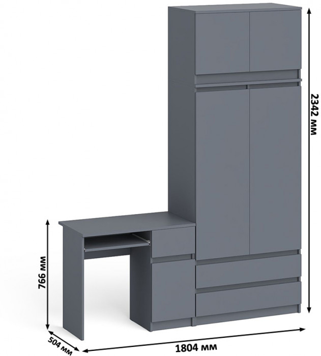 Мори компьютерный стол МС-1 правый + Шкаф МШ900.1 + Антресоль МА900.1, графит