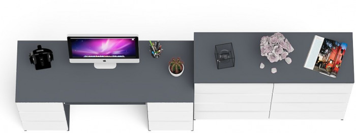 Мори компьютерный стол МС-2 + Комод МК1200.8, графит/белый