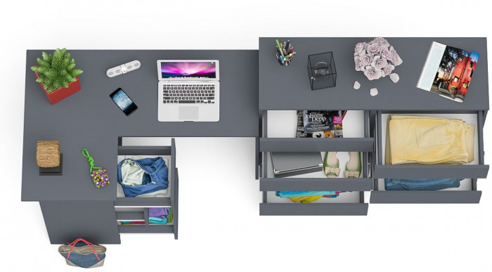 Мори Стол компьютерный МС-16 левый + Комод МК1200.8, цвет графит, ШхГхВ 244,8х84,9х94 см., выдвижные ящики слева, НЕ универсальная сборка