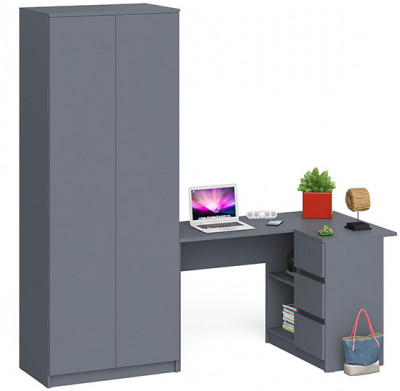 Мори Стол компьютерный МС-16 правый + Шкаф МШ800.1, цвет графит, ШхГхВ 204,8х84,9х209,6 см., выдвижные ящики справа, НЕ универсальная сборка