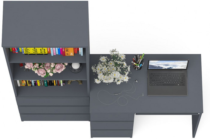 Мори Стол компьютерный МС-6 левый + Стеллаж МСТ600.3, цвет графит, ШхГхВ 150,4х50х179,6 см., выдвижные ящики слева, НЕ универсальная сборка