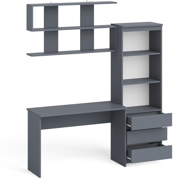 Мори Стол письменный МСП1200.1 + Стеллаж МСТ600.3 + Полка 1200, цвет графит, ШхГхВ 180,8х50х209,6 см., универсальная сборка