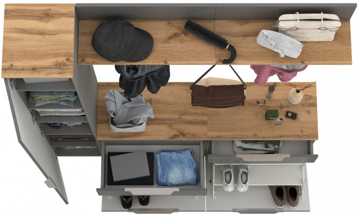 Октава Прихожая 34, цвет серый графит/дуб крафт золотой/фасады МДФ серый графит, ШхГхВ 162х35,4х197,6 см., универсальная сборка