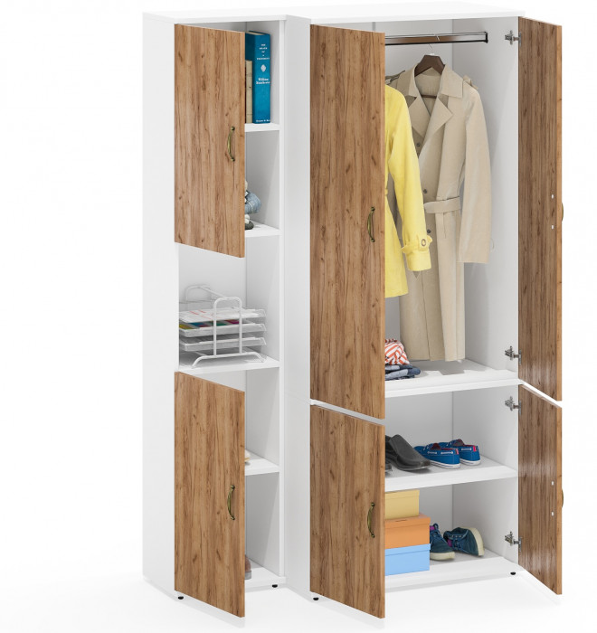 Лидер-8 Модуль Пенал + Шкаф МД 19Б, белый шагрень/крафт золото