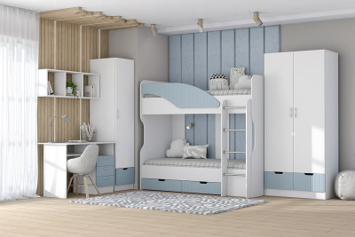 Детская комната Бриз МДФ, набор 6, Белый/Антарктида (Полосы)