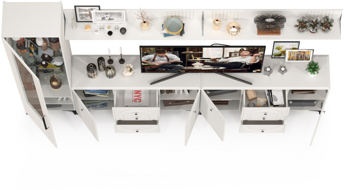 Валенсия Гостиная № 118, ЛДСП белый шагрень/МДФ белый шагрень