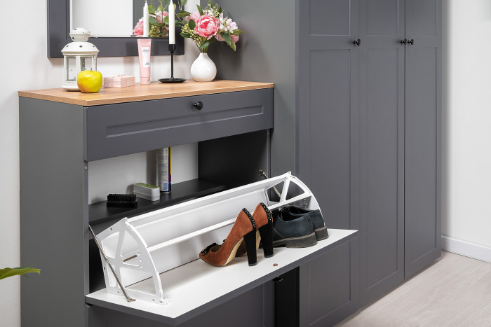 Остин 16.121 Тумба для обуви + 16.121 Тумба для обуви + 16.121 Тумба для обуви, цвет белый шагрень/дуб крафт золотой, ШхГхВ 240х41,6х99,3 см.