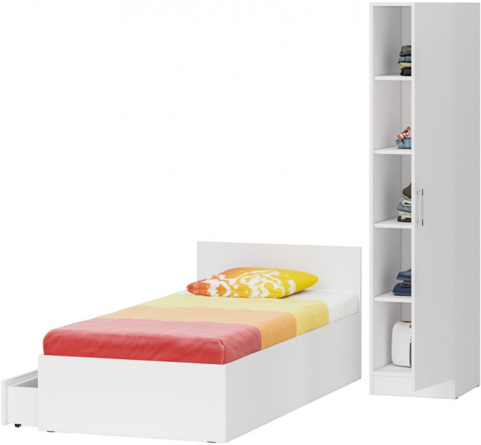 Кровать с ящиками 0900 + Пенал Стандарт, цвет белый, ШхГхВ 93,5х203,5х70 + 45х52х200 см., сп.м. 900х2000 мм., без матраса, основание есть