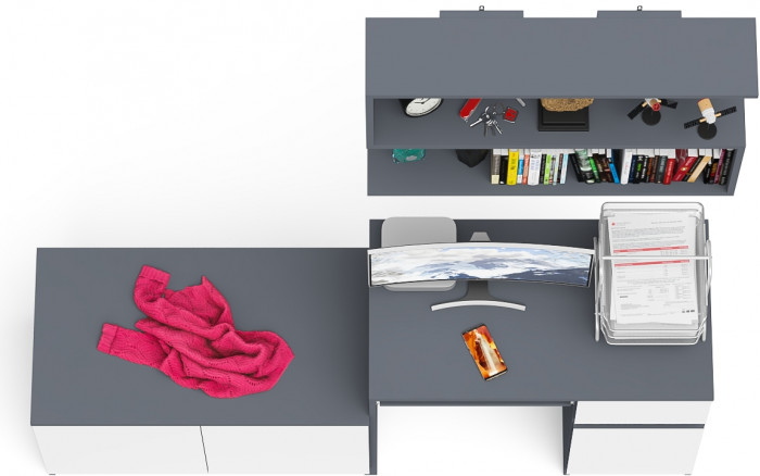 Мори Стол компьютерный МС-1 правый + Тумба МА900.1 + Полка 900, цвет графит/белый, ШхГхВ 180,4х50,4х209,6 см., НЕ универсальная сборка