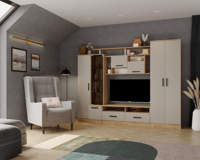 Гостиная Оскар-5, Дуб крафт золотой/Кашемир