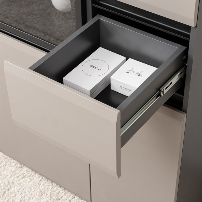 Сидней 13.202 Шкаф с ящиком 2 штуки + Шкаф-витрина 13.201, корпус: антрацит/фасады: МДФ веллюто капучино/стекло