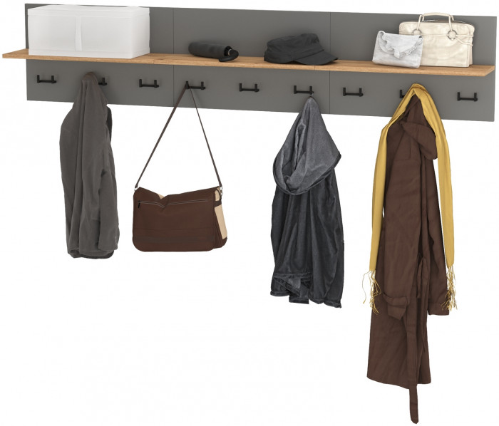 Октава 15.14.01 Вешалка + 15.14.01 Вешалка + 15.14.01 Вешалка, цвет серый графит/дуб крафт золотой, ШхГхВ 194,1х23,6х40 см.