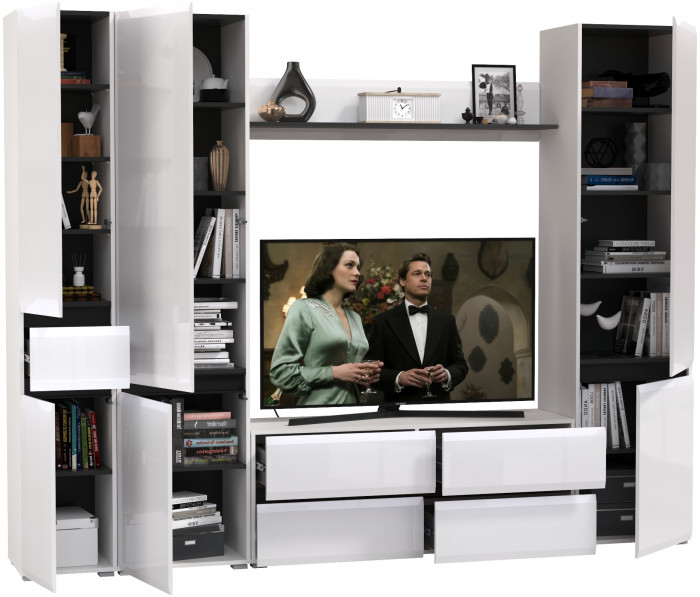 Сидней Комплектация № 057, корпус: белый/чёрный/фасады: МДФ белый глянец