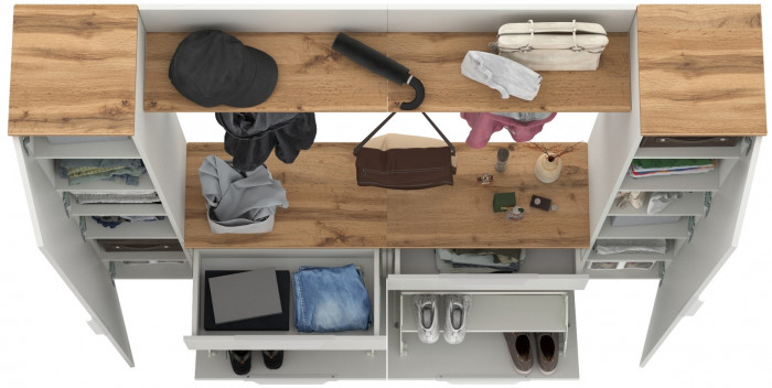 Октава Прихожая 35, цвет белый шагрень/дуб крафт золотой/фасады МДФ белый шагрень, ШхГхВ 194,2х35,4х197,6 см., универсальная сборка