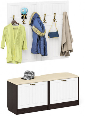 Прихожая П-6 Компоновка № 01, цвет венге/фасады МДФ белое дерево фрезеровка прованс, ШхГхВ 120х35х200 см.