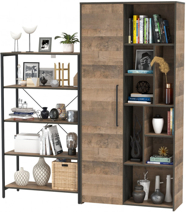 Трувор 13.151.01 Стеллаж + 13.206 Шкаф-стеллаж, дуб гранж песочный/интра