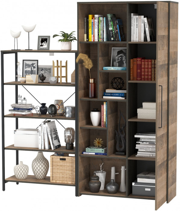 Трувор 13.151.01 Стеллаж + 13.206 Шкаф-стеллаж, дуб гранж песочный/интра