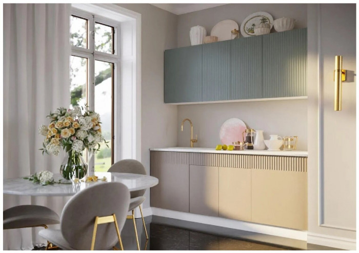 Кухня МДФ Оливия 2000 (Шарли Мокко/Шарли Пинк, Белый)