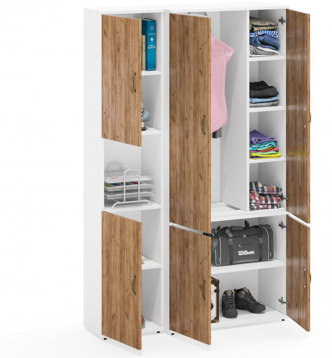 Лидер-8 Модуль Пенал + Шкаф МД 20Б, белый шагрень/крафт золото