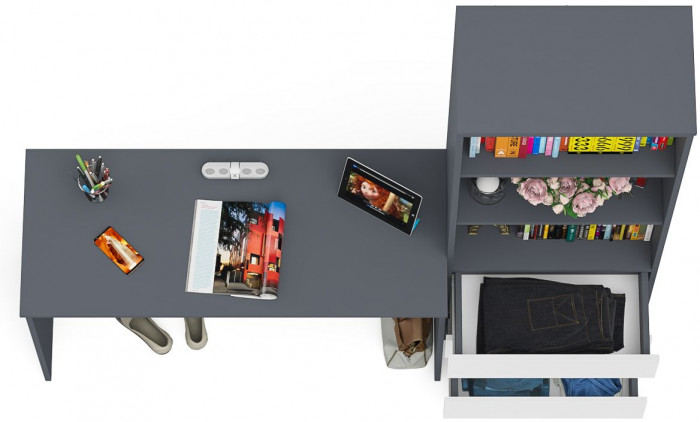 Мори письменный стол МСП1200.1 + Стеллаж МСТ600.3, графит/белый