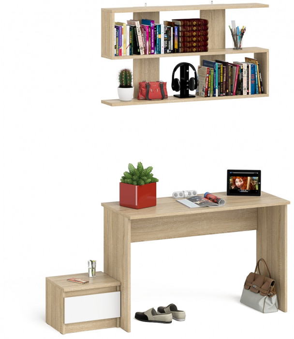 Мори Стол письменный МСП1200.1 + Тумба ТМП400.1 + Полка 1200, цвет дуб сонома/белый, ШхГхВ 160,8х50х209,6 см., универсальная сборка