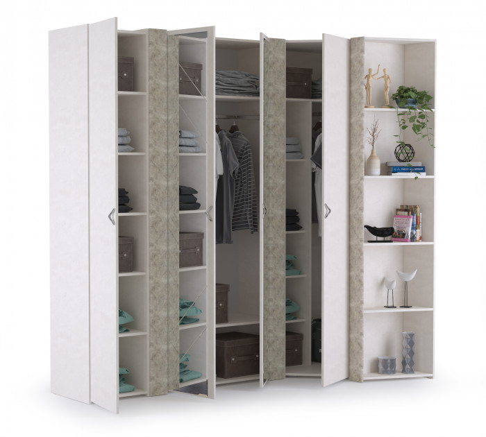 Амели Набор шкафов 1 08.49 + 13.133 + 13.131 + 13.140, цвет шёлковый камень/бетон чикаго беж, ШхГхВ 232,7х121,1х230 см., универсальная сборка