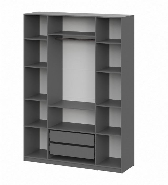 Шкаф распашной с наполнением (11 полок + 2 ящика + штанга) ШК 5 (1600), Графит