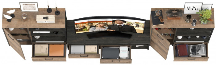 Трувор Гостиная 050, цвет дуб гранж песочный/интра, ШхГхВ 367,8х45,4х106,9 см., универсальная сборка