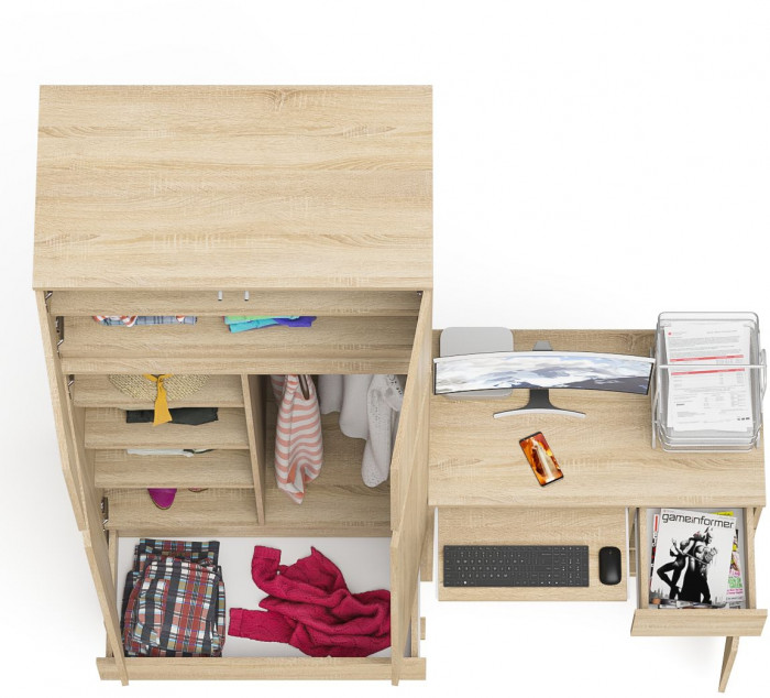 Мори компьютерный стол МС-1 правый + Шкаф МШ900.1 + Антресоль МА900.1, дуб сонома