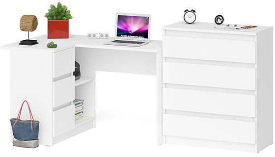 Мори компьютерный стол МС-16 левый + Комод МК800.4, белый