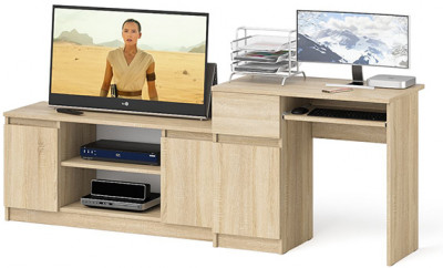 Мори Стол компьютерный МС-1 левый + Тумба МТВ1200.1, цвет дуб сонома, ШхГхВ 210,4х50х76,6 см., выдвижной ящик слева, НЕ универсальная сборка