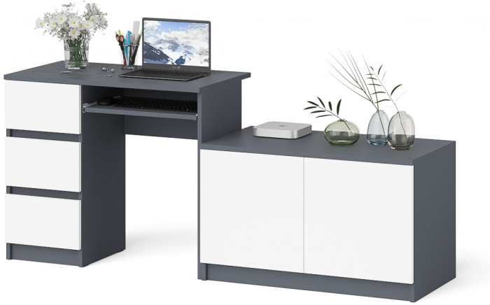 Мори компьютерный стол МС-6 левый + Тумба МА900.1, графит/белый
