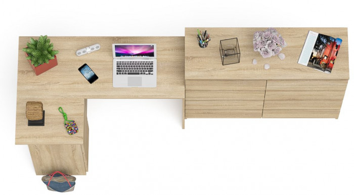 Мори Стол компьютерный МС-16 левый + Комод МК1200.8, цвет дуб сонома, ШхГхВ 244,8х84,9х94 см., выдвижные ящики слева, НЕ универсальная сборка