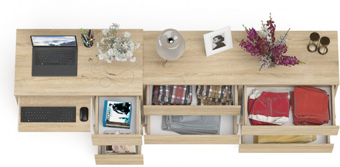 Мори Стол компьютерный МС-6 правый + Комод МК1380.6, цвет дуб сонома, ШхГхВ 228х50х76,6 см., выдвижные ящики справа, НЕ универсальная сборка