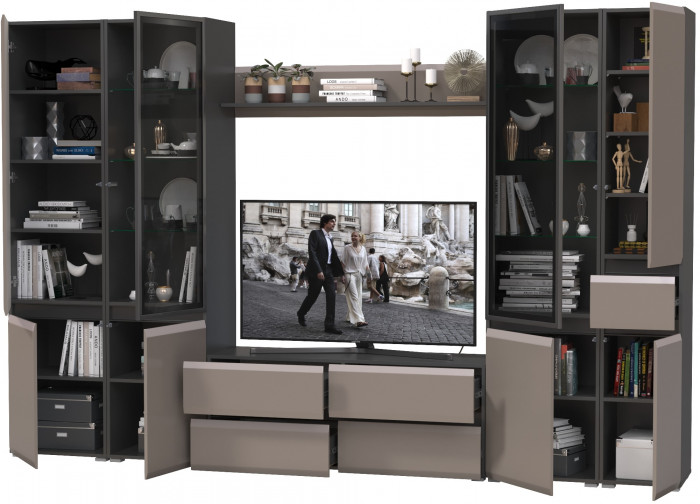 Сидней Комплектация № 058, корпус: антрацит/фасады: МДФ веллюто капучино