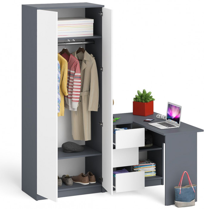 Мори компьютерный стол МС-16 левый + Шкаф МШ800.1, графит/белый