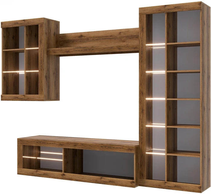 Прага Модульная Гостиная, вариант №5, Дуб Делано/Белый глянец