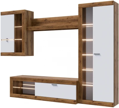 Прага Модульная Гостиная, вариант №5, Дуб Делано/Белый глянец