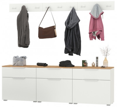 Октава Прихожая 06, белый шагрень/дуб крафт золотой/фасады МДФ белый шагрень