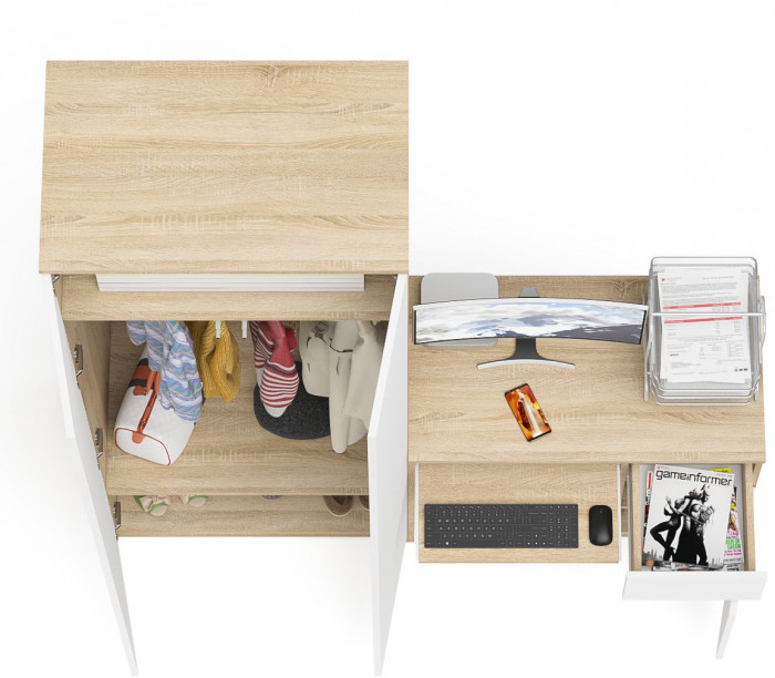 Мори Стол компьютерный МС-1 правый + Шкаф МШ800.1, цвет дуб сонома/белый, ШхГхВ 170,4х50,4х209,6 см., выдвижной ящик справа, НЕ универсальная сборка