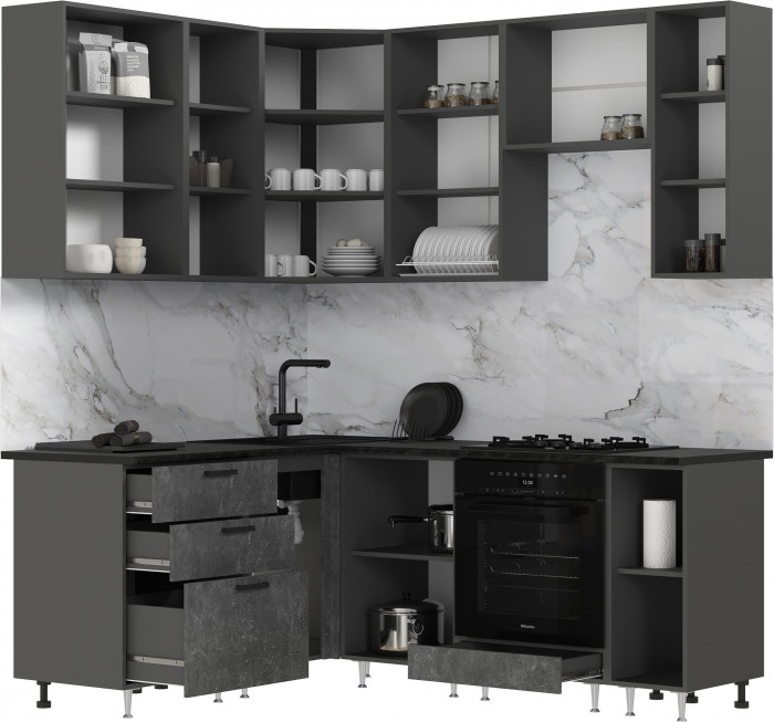 Кухня Рио NEW ЛДСП 1,6х2,0/900м (490), Компановка №2, Бетон светлый/Бетон темный, Графит