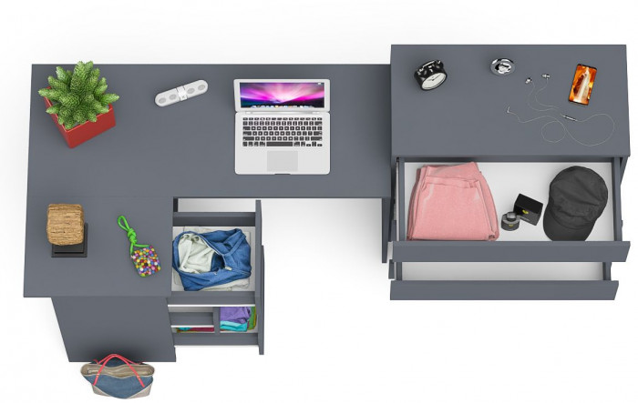 Мори компьютерный стол МС-16 левый + Комод МК800.4, графит