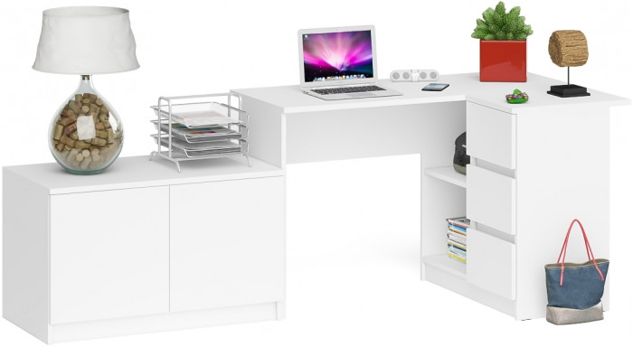 Мори компьютерный стол МС-16 правый + Тумба МА900.1, белый