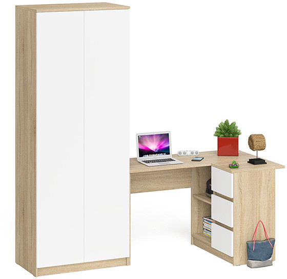 Мори Стол компьютерный МС-16 правый + Шкаф МШ800.1, цвет дуб сонома/белый, ШхГхВ 204,8х84,9х209,6 см., выдвижные ящики справа, НЕ универсальная сборка