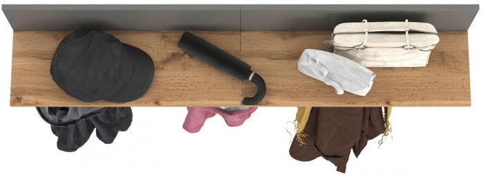 Октава 15.14.01 Вешалка + 15.14.01 Вешалка, цвет серый графит/дуб крафт золотой, ШхГхВ 129,4х23,6х40 см.