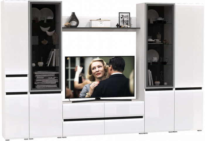 Сидней Комплектация № 058, корпус: белый/чёрный/фасады: МДФ белый глянец