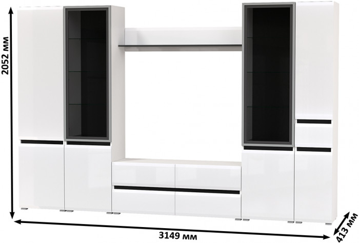 Сидней Комплектация № 058, корпус: белый/чёрный/фасады: МДФ белый глянец