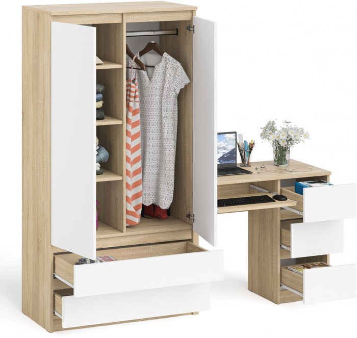 Мори компьютерный стол МС-6 правый + Шкаф МШ900.1, дуб сонома/белый